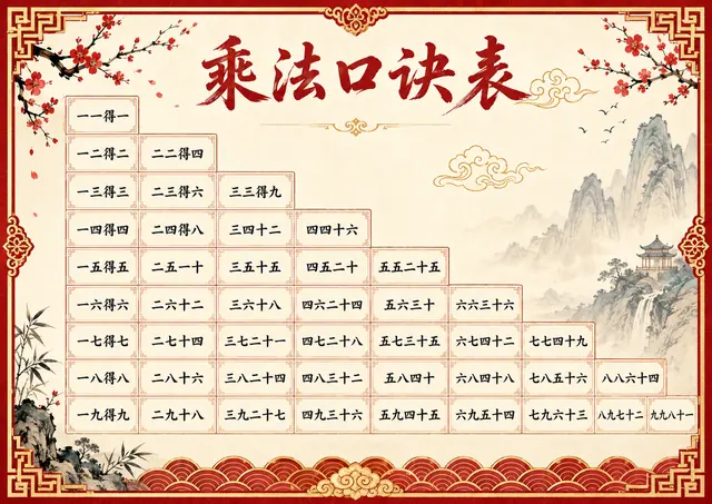 水墨国风乘法口诀表图片下载
