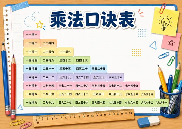笔记本风格乘法口诀表A4图片