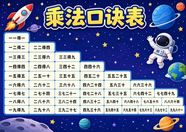 太空宇航员乘法口诀表图片