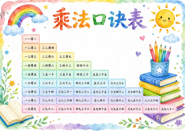 小学生水彩铅笔乘法口诀表图片