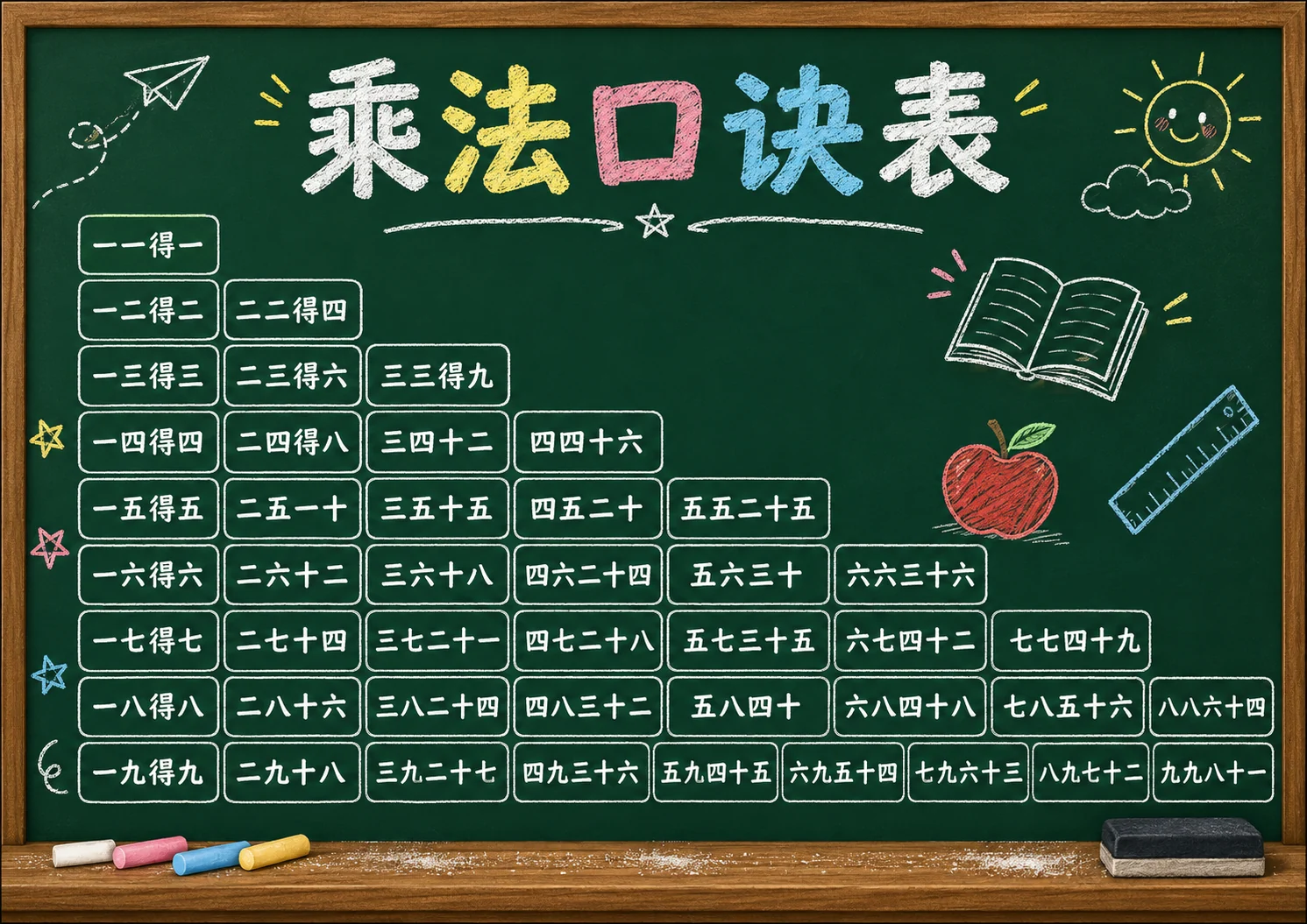 黑板乘法口诀表图片A4打印