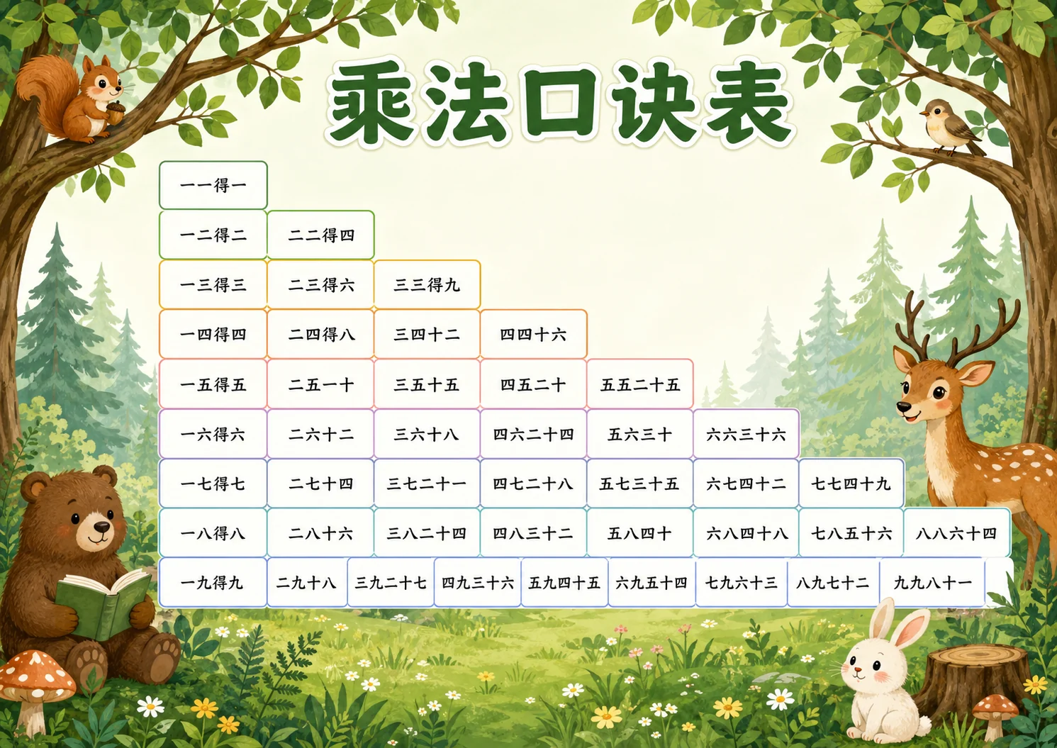 森林小鹿乘法口诀表打印版